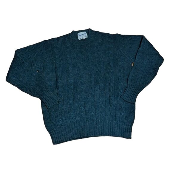 Deans Of Scotland Pure Scottish Shetland Wool Cable Knit Green Sweater Size 36 - Picture 1 of 6